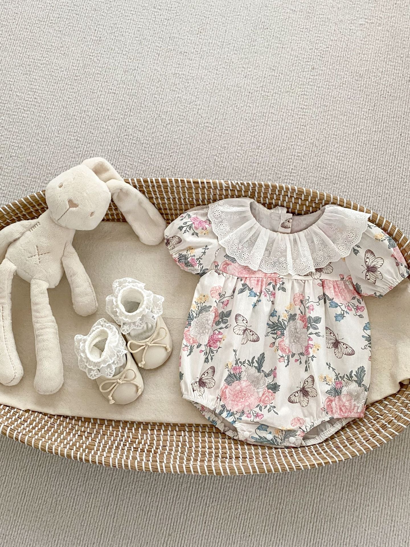 Summer Baby Girls Flowers And Butterfly Pattern Short Sleeves Onesies/Dress